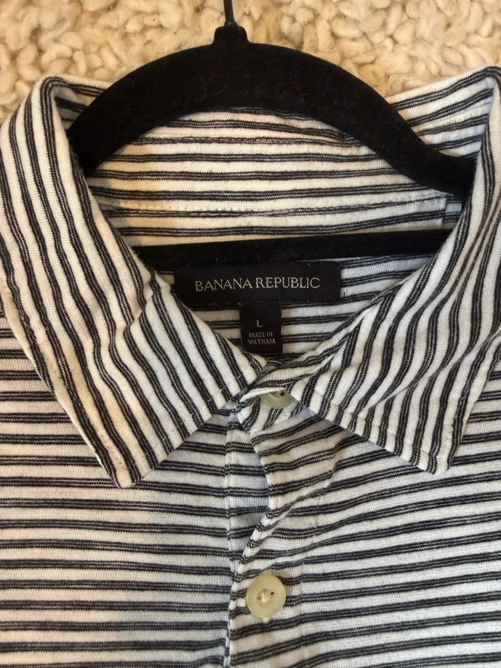 Banana Republic Black and White Striped Polo Shirt